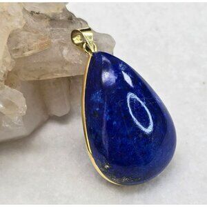 Large Lapis Lazuli Teardrop Gemstone Pendant With 14k Yellow Gold Bail Hs131